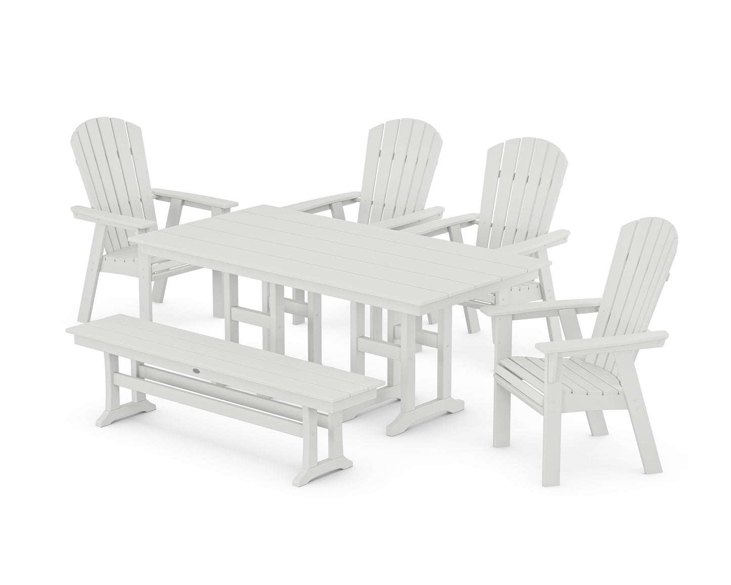 Nautical Curveback Adirondack 6-Piece Farmhouse Dining Set with Bench
