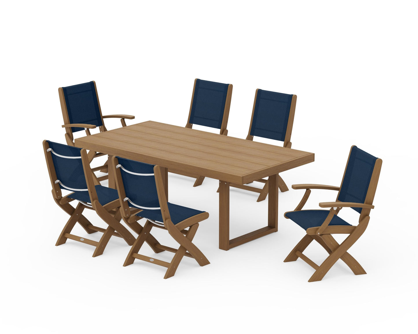 Coastal Folding Chair 7-Piece Dining Set with Trestle Legs