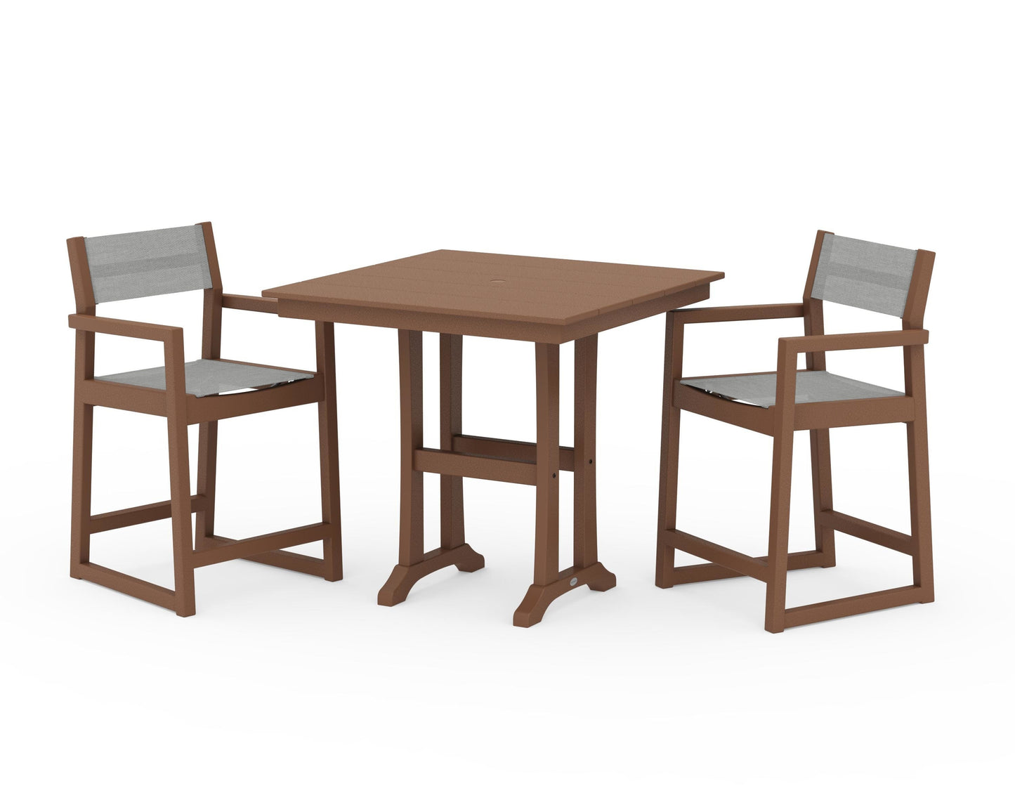 EDGE Sling Arm Chair 3-Piece Farmhouse Counter Set with Trestle Legs