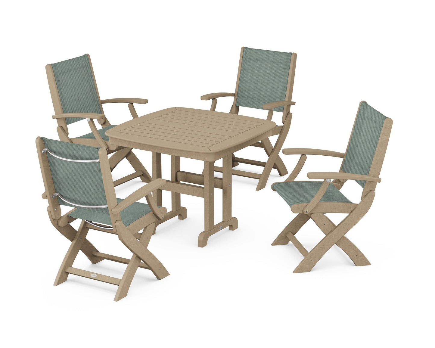Coastal Folding Chair 5-Piece Dining Set