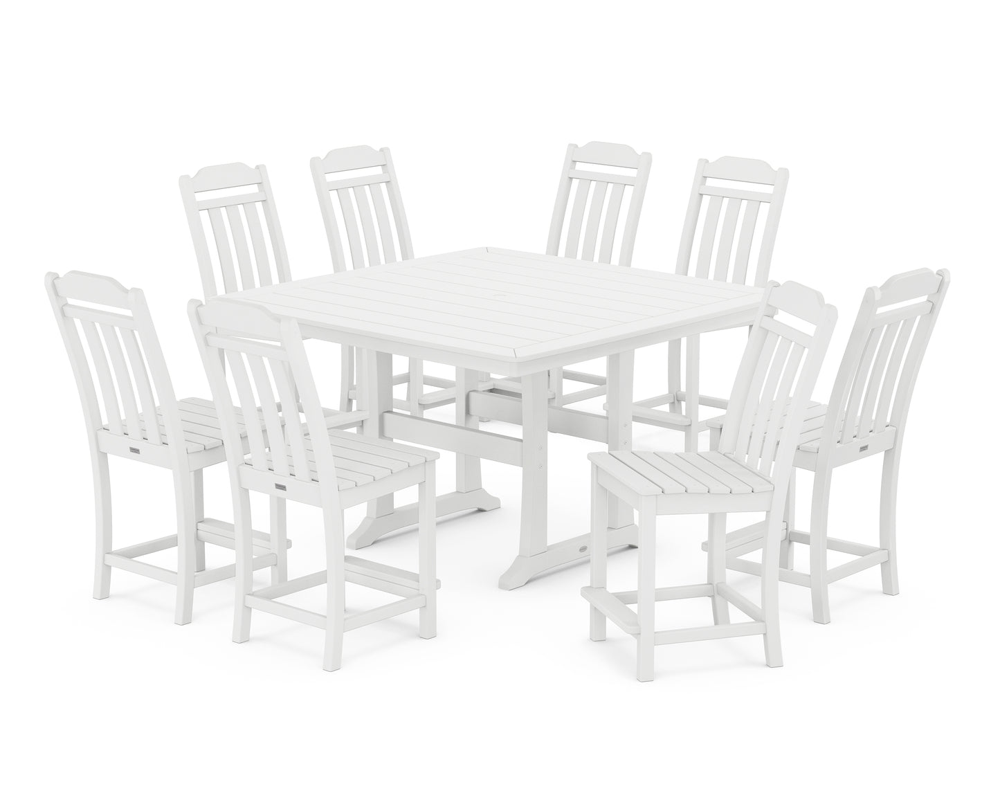 Cottage 9-Piece Square Side Chair Counter Set with Trestle Legs