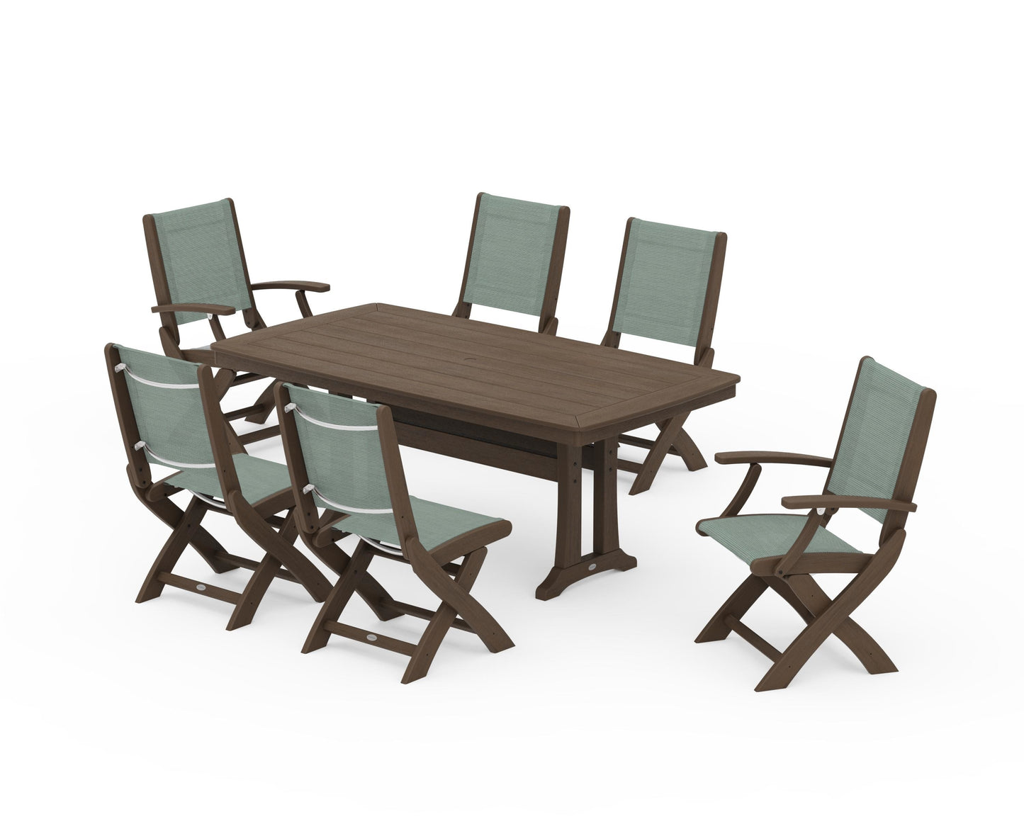 Coastal Folding Chair 7-Piece Dining Set with Trestle Legs