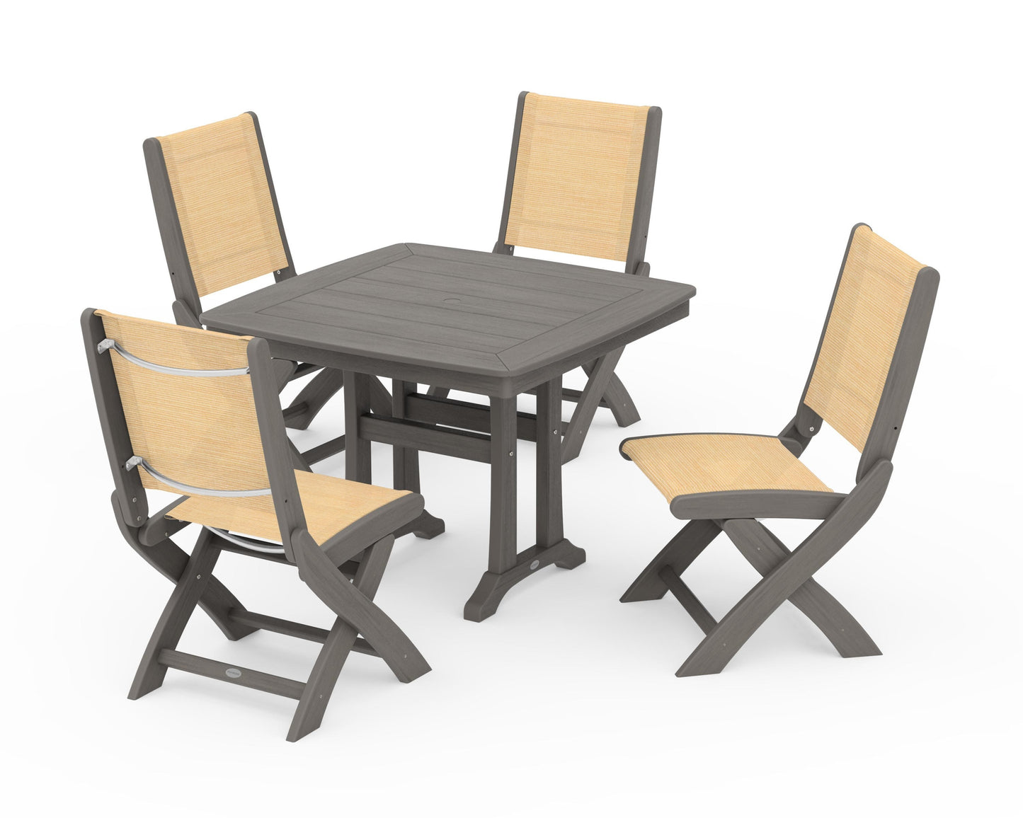 Coastal Folding Side Chair 5-Piece Dining Set with Trestle Legs