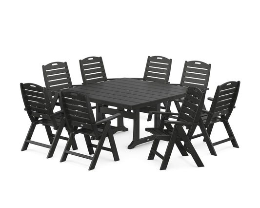 Nautical Highback 9-Piece Square Farmhouse Dining Set with Trestle Legs