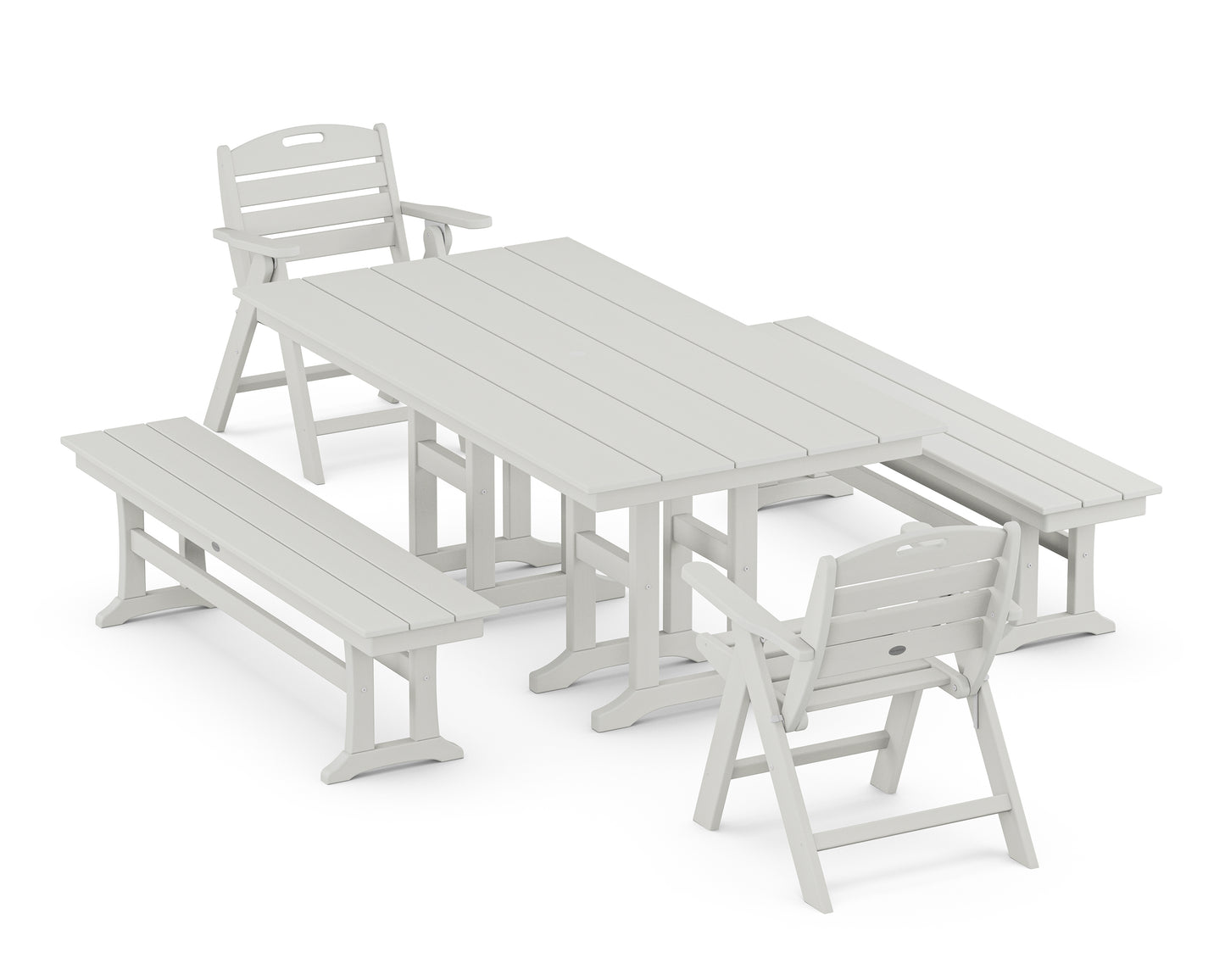 Nautical Lowback 5-Piece Farmhouse Dining Set with Benches