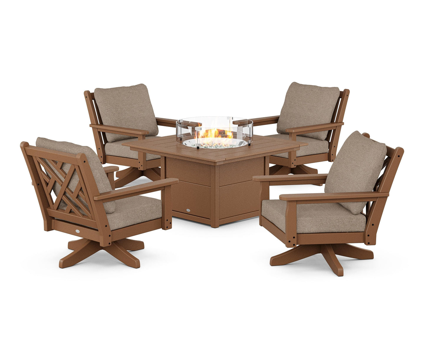 Chippendale 5-Piece Deep Seating Swivel Conversation Set with Fire Pit Table