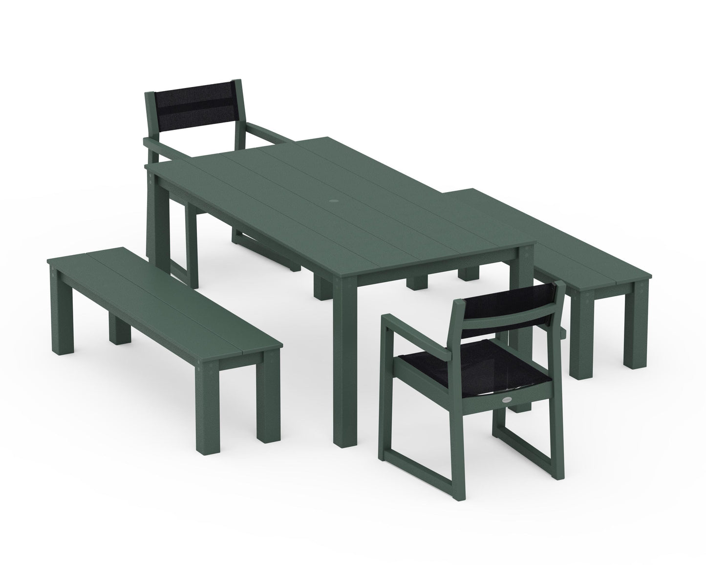 EDGE Sling Arm Chair 5-Piece Parsons Dining Set with Benches