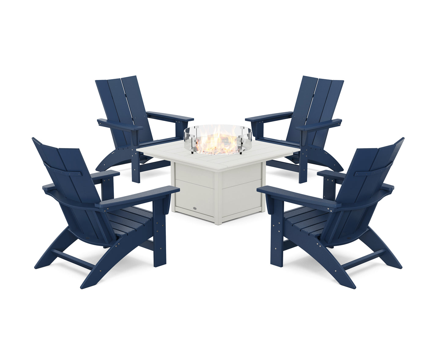 5-Piece Modern Grand Adirondack Conversation Set with Fire Pit Table