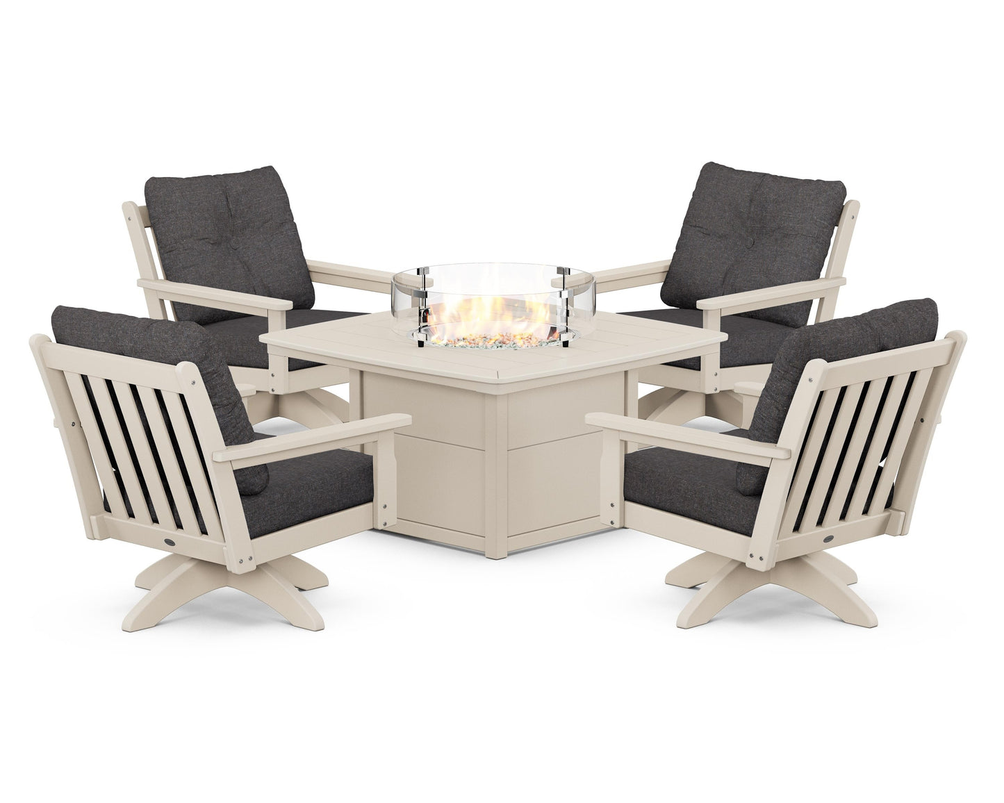 Vineyard 5-Piece Deep Seating Swivel Conversation Set with Fire Pit Table