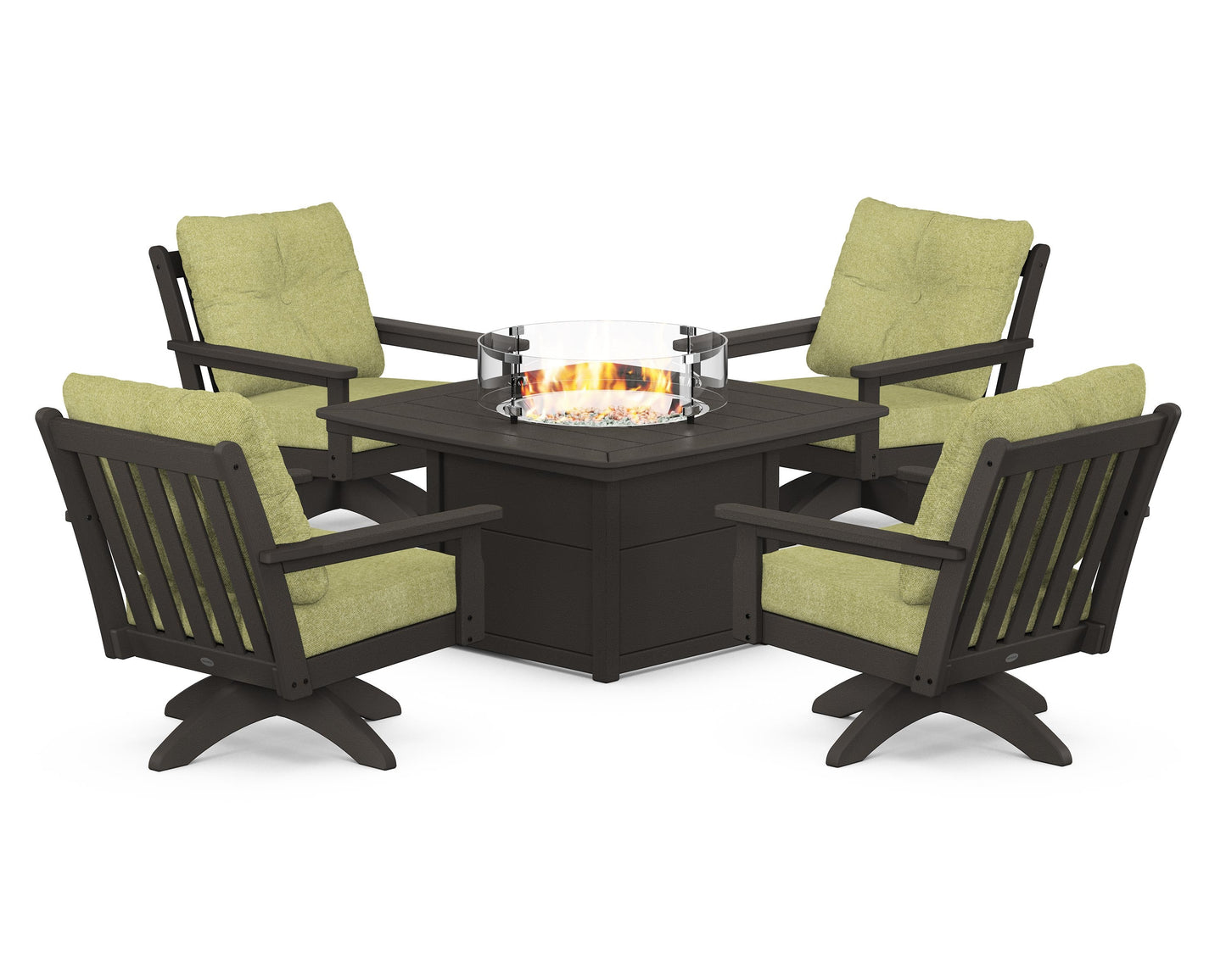 Vineyard 5-Piece Deep Seating Swivel Conversation Set with Fire Pit Table