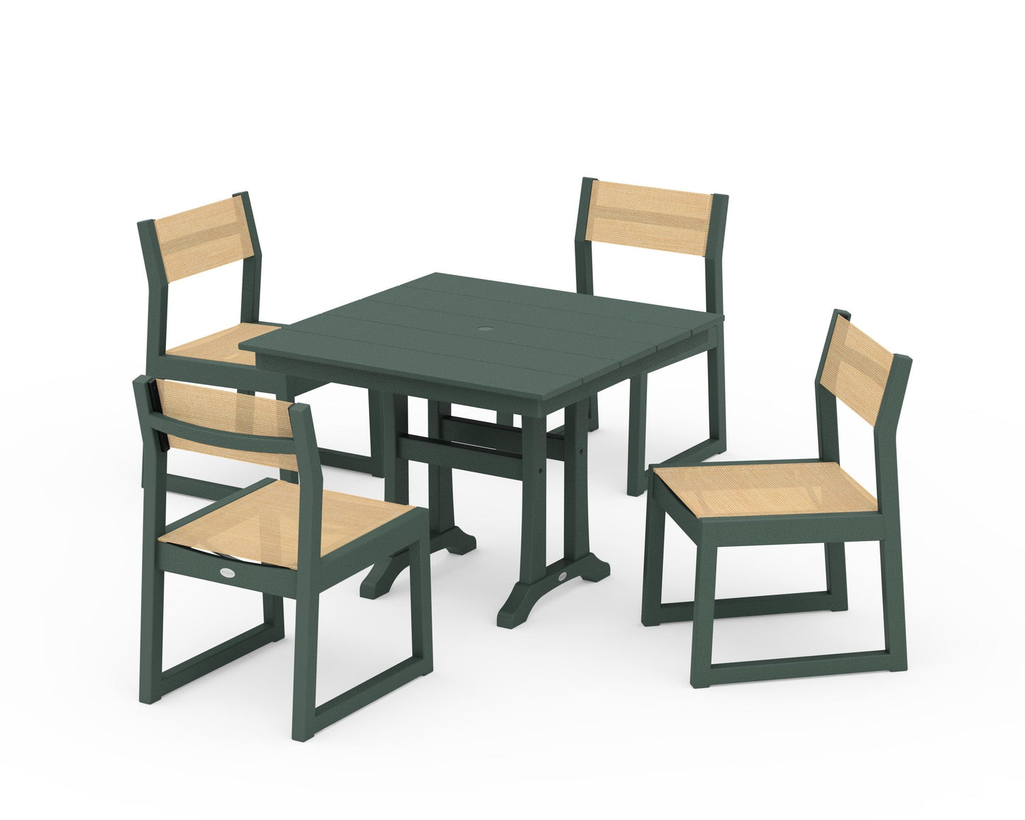 EDGE Sling 5-Piece Farmhouse Trestle Side Chair Dining Set