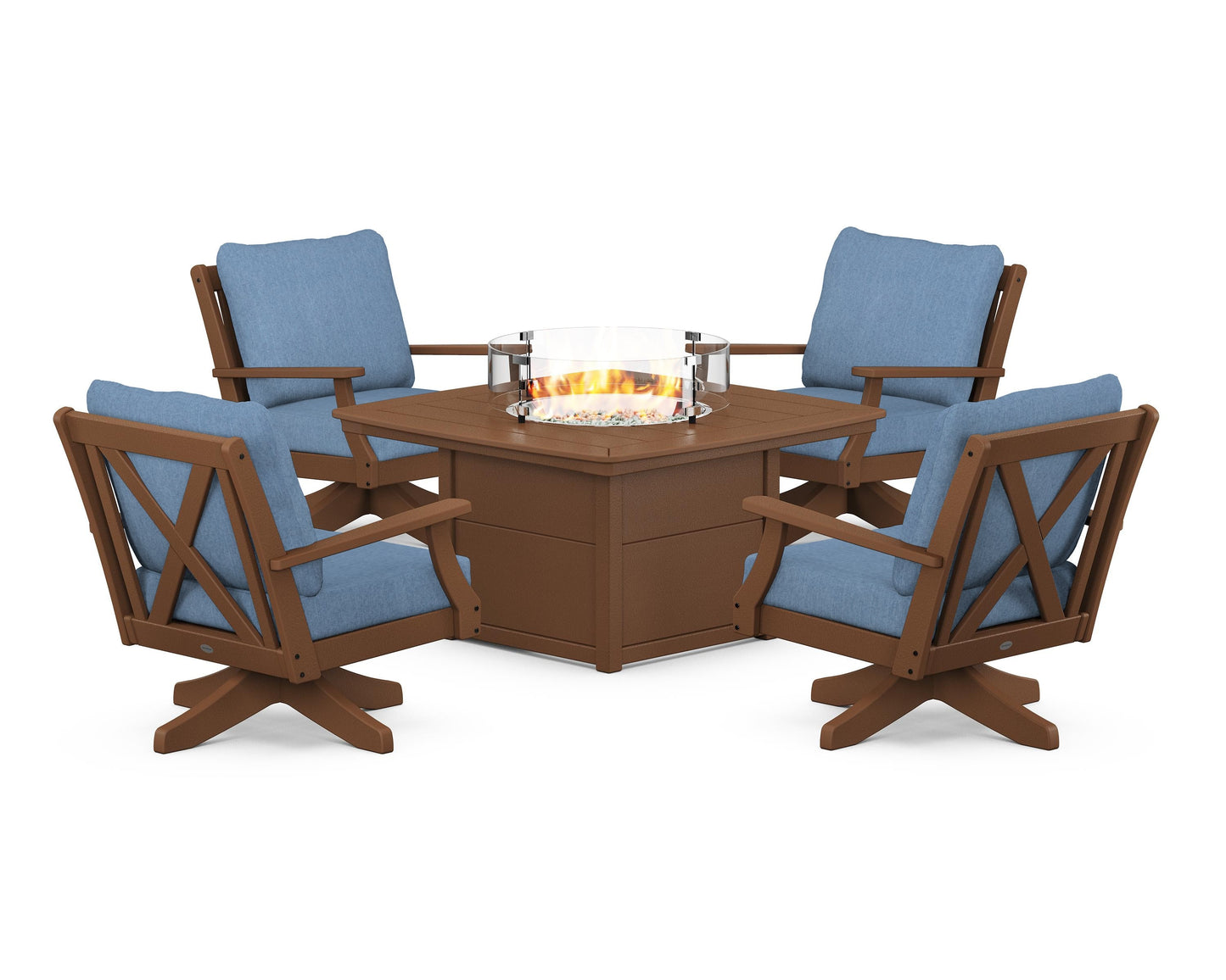 Braxton 5-Piece Deep Seating Swivel Conversation Set with Fire Pit Table