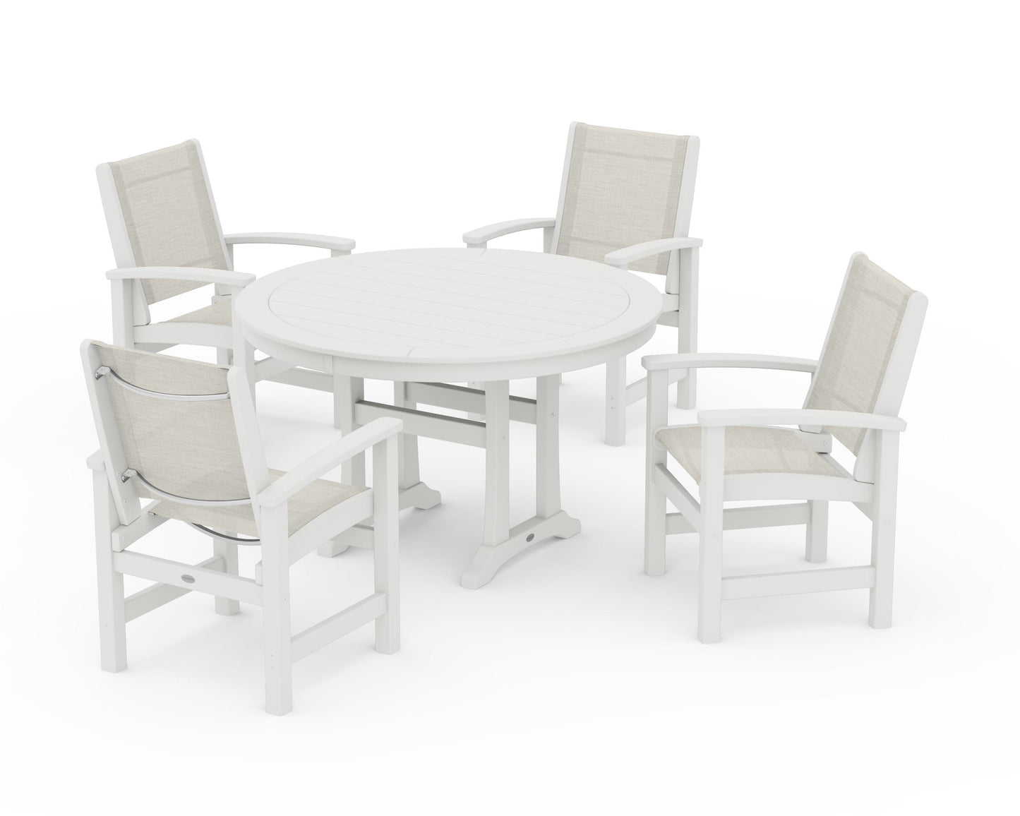 Coastal 5-Piece Round Dining Set with Trestle Legs