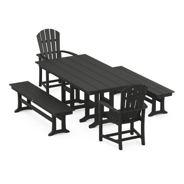 Palm Coast 5-Piece Farmhouse Dining Set with Benches