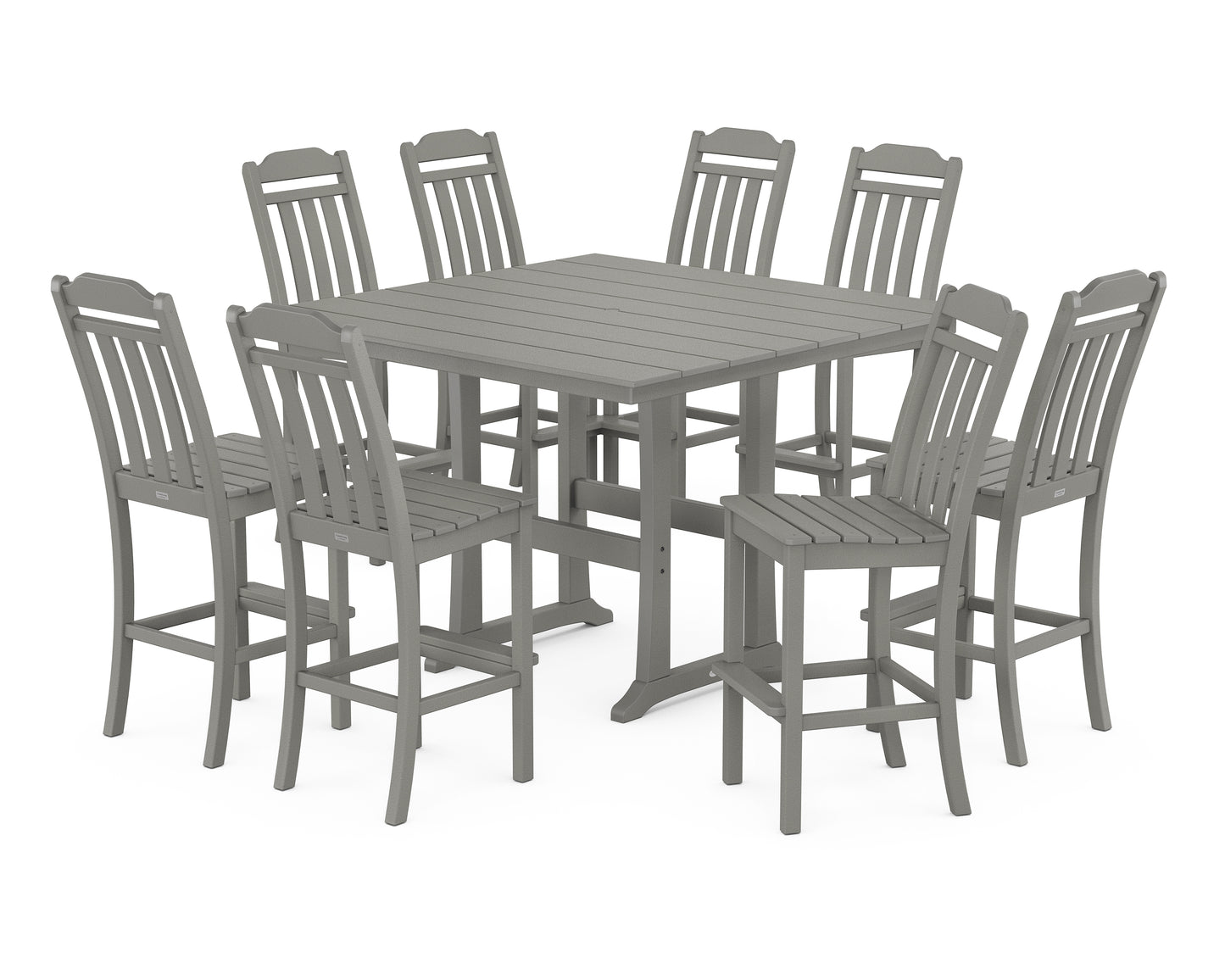 Cottage 9-Piece Square Farmhouse Side Chair Bar Set with Trestle Legs