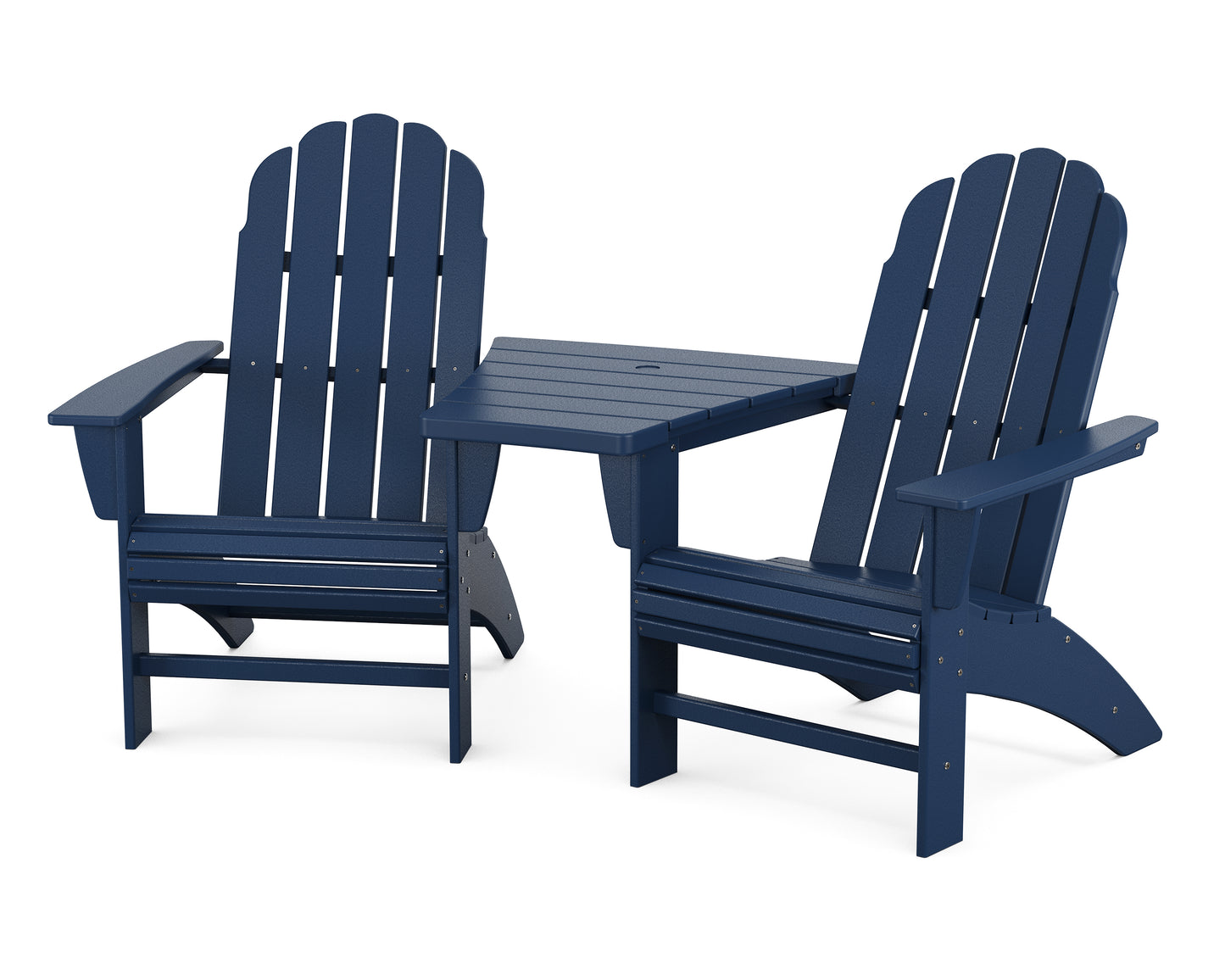 Vineyard 3-Piece Curveback Adirondack Set with Angled Connecting Table