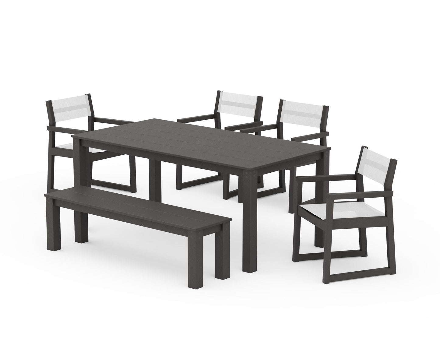EDGE Sling Arm Chair 6-Piece Parsons Dining Set with Bench