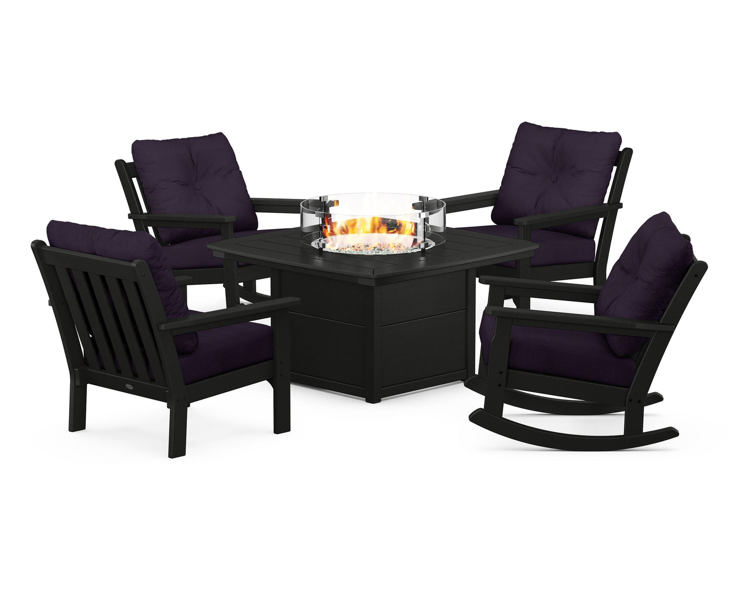 Vineyard 5-Piece Deep Seating Rocking Chair Conversation Set with Fire Pit Table