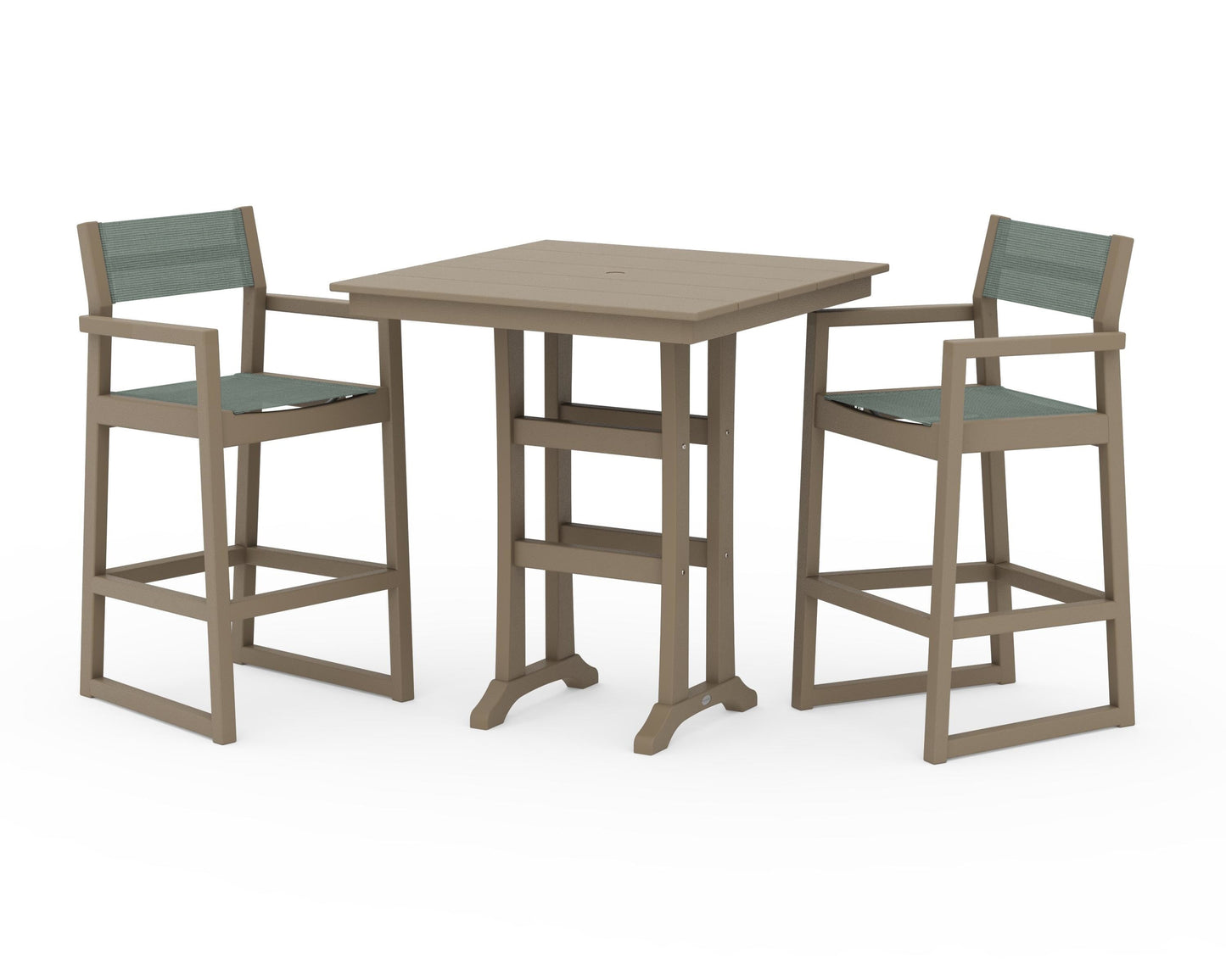 EDGE Sling Arm Chair 3-Piece Farmhouse Bar Set with Trestle Legs