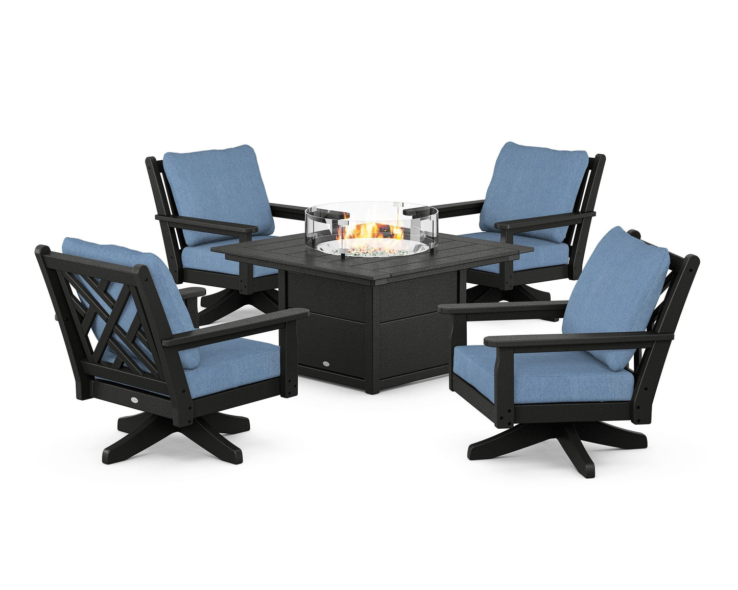 Chippendale 5-Piece Deep Seating Swivel Conversation Set with Fire Pit Table
