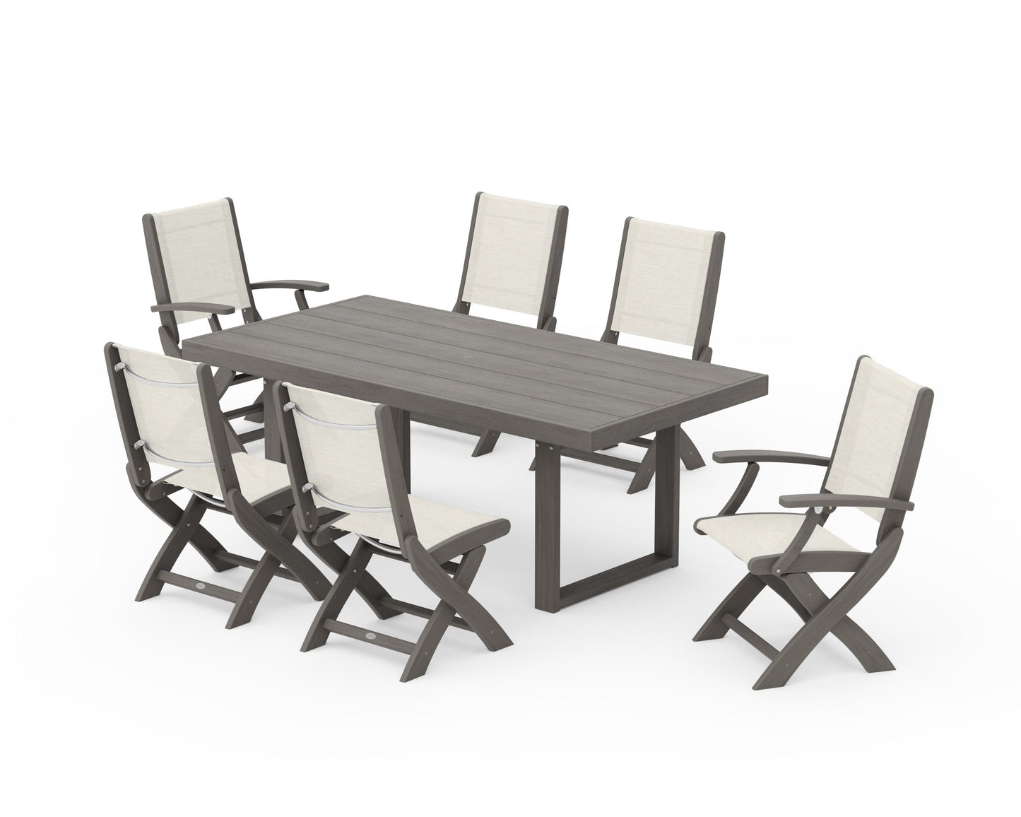 Coastal Folding Chair 7-Piece Dining Set with Trestle Legs