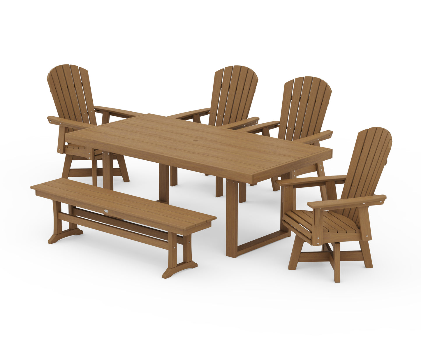 Nautical Curveback Adirondack Swivel Chair 6-Piece Dining Set with Bench
