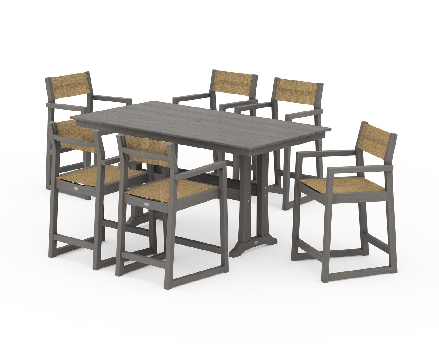 EDGE Sling Arm Chair 7-Piece Farmhouse Counter Set with Trestle Legs