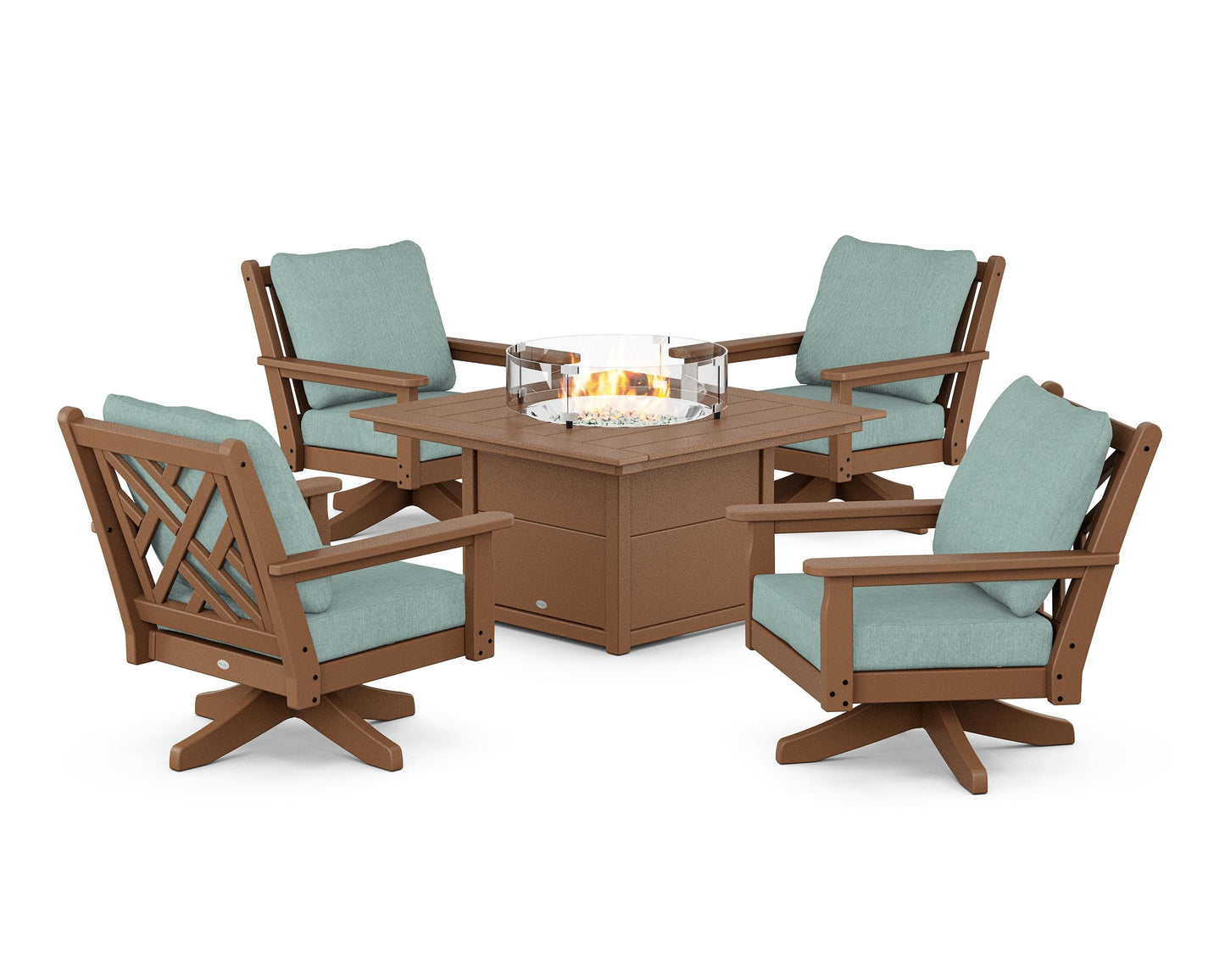 Chippendale 5-Piece Deep Seating Swivel Conversation Set with Fire Pit Table
