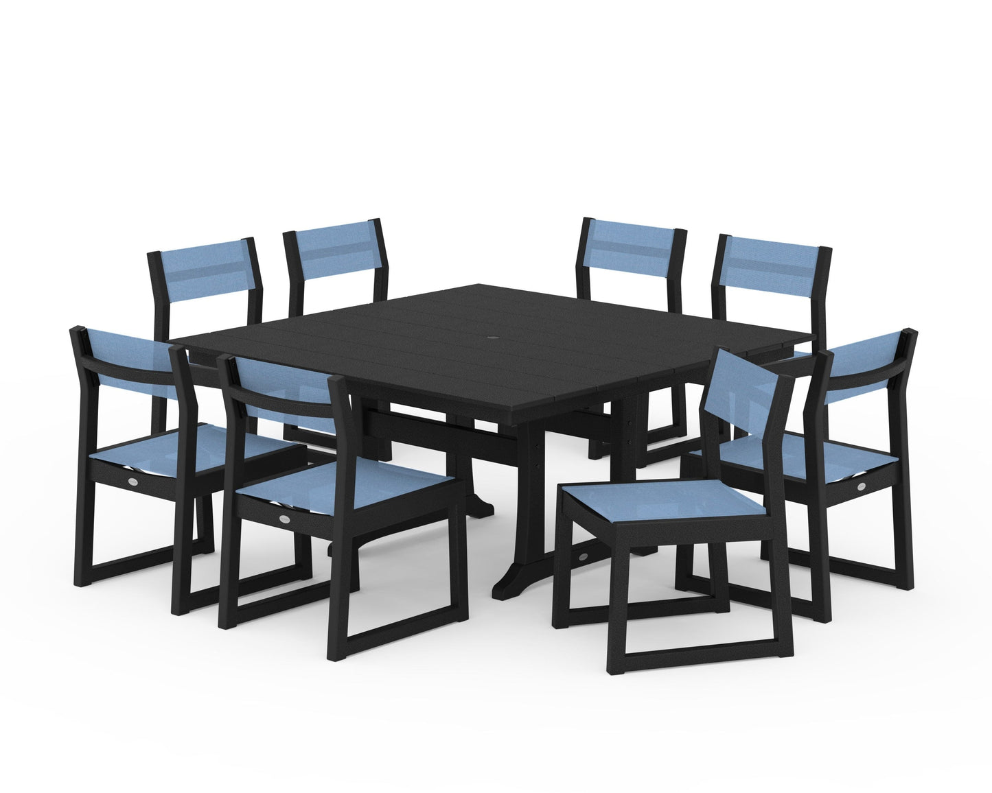 EDGE Sling Side Chair 9-Piece Farmhouse Trestle Dining Set