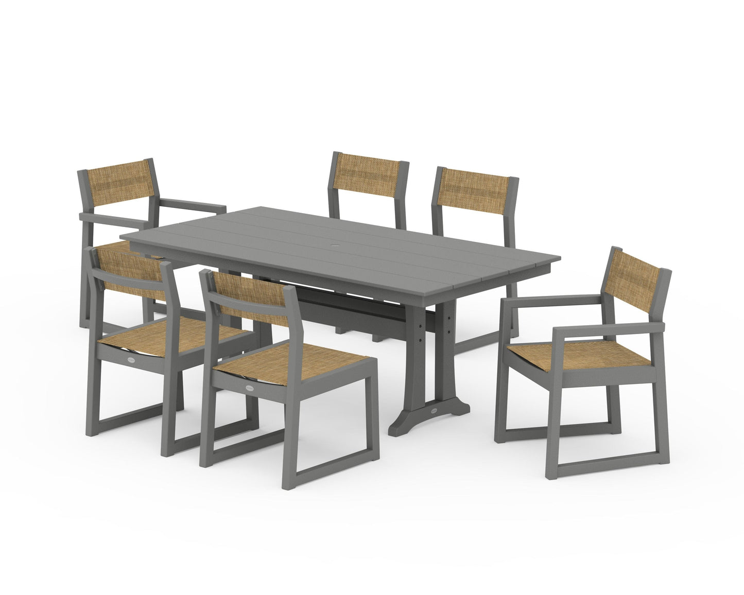 EDGE Sling 7-Piece Farmhouse Trestle Dining Set