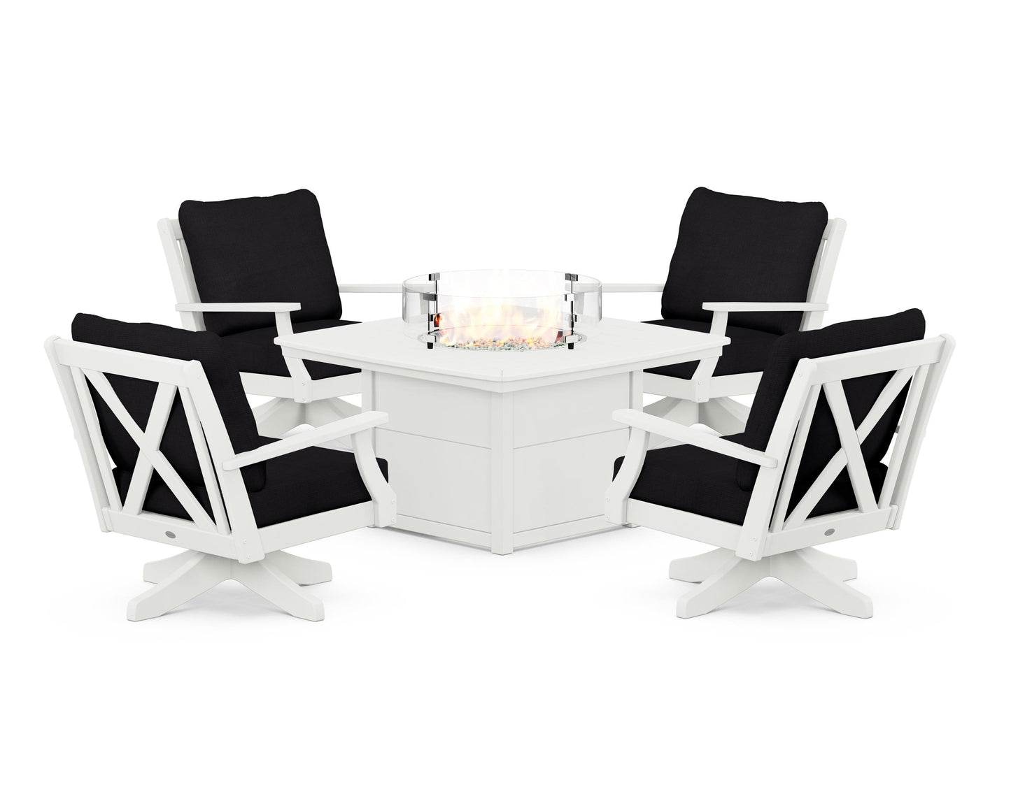 Braxton 5-Piece Deep Seating Swivel Conversation Set with Fire Pit Table