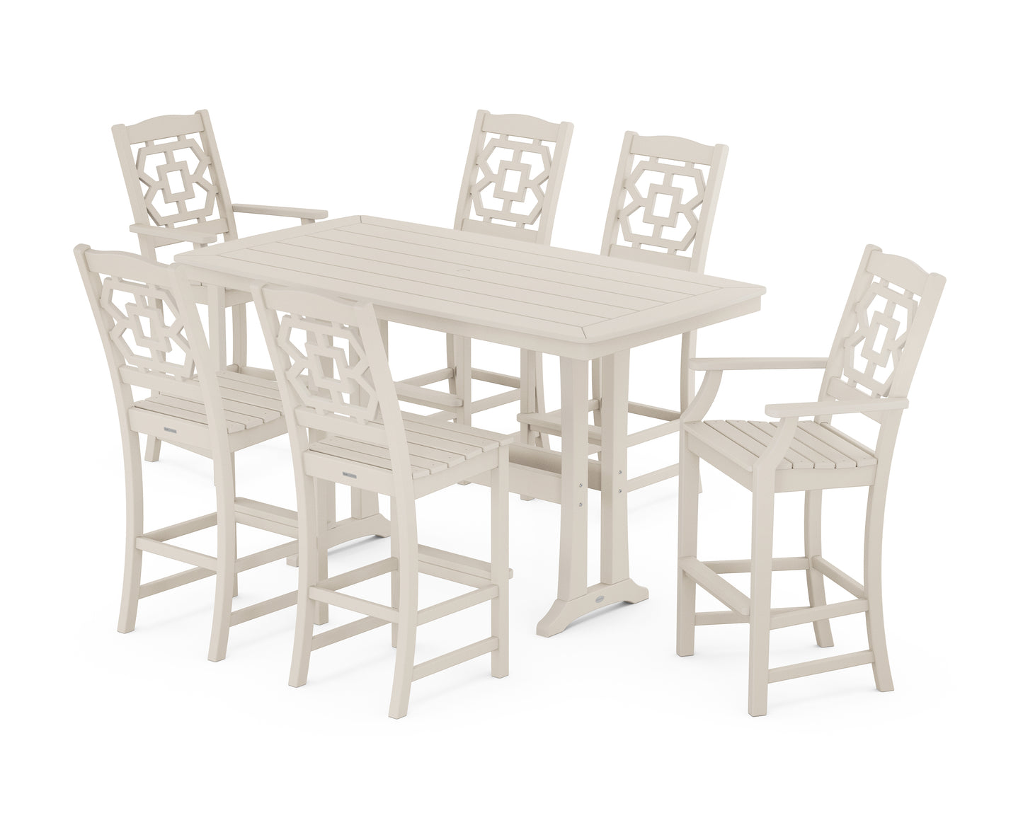 Chinoiserie 7-Piece Bar Set with Trestle Legs