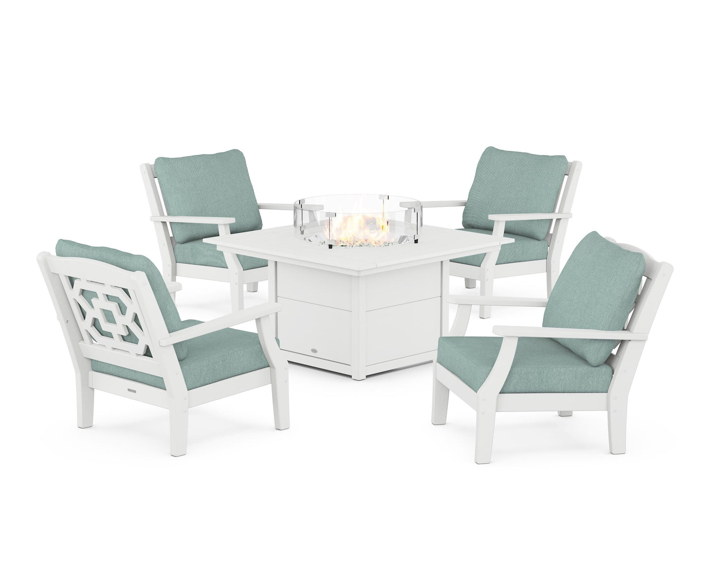 Chinoiserie 5-Piece Deep Seating Set with Fire Pit Table