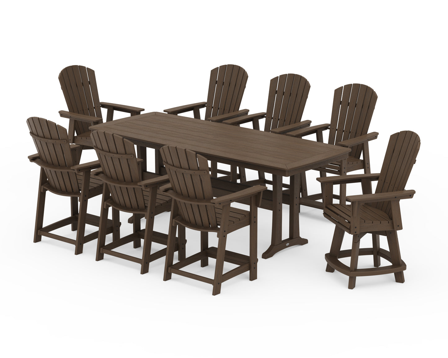 Nautical Curveback Adirondack Swivel 9-Piece Counter Set with Trestle Legs