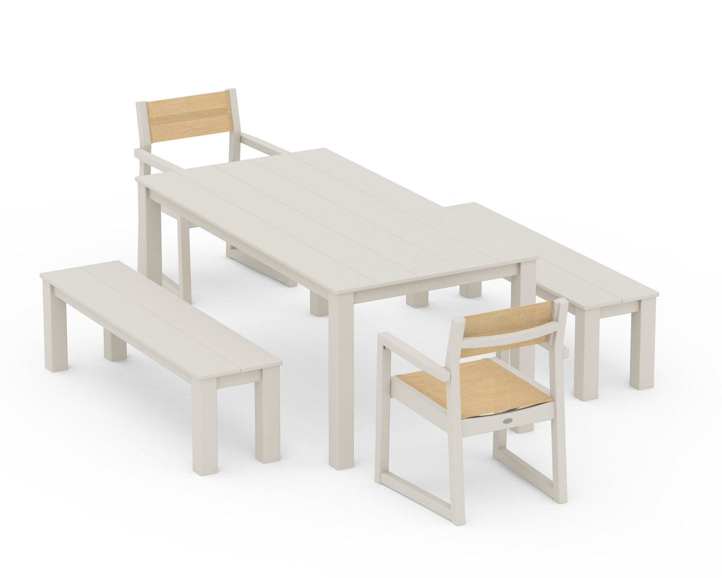 EDGE Sling Arm Chair 5-Piece Parsons Dining Set with Benches