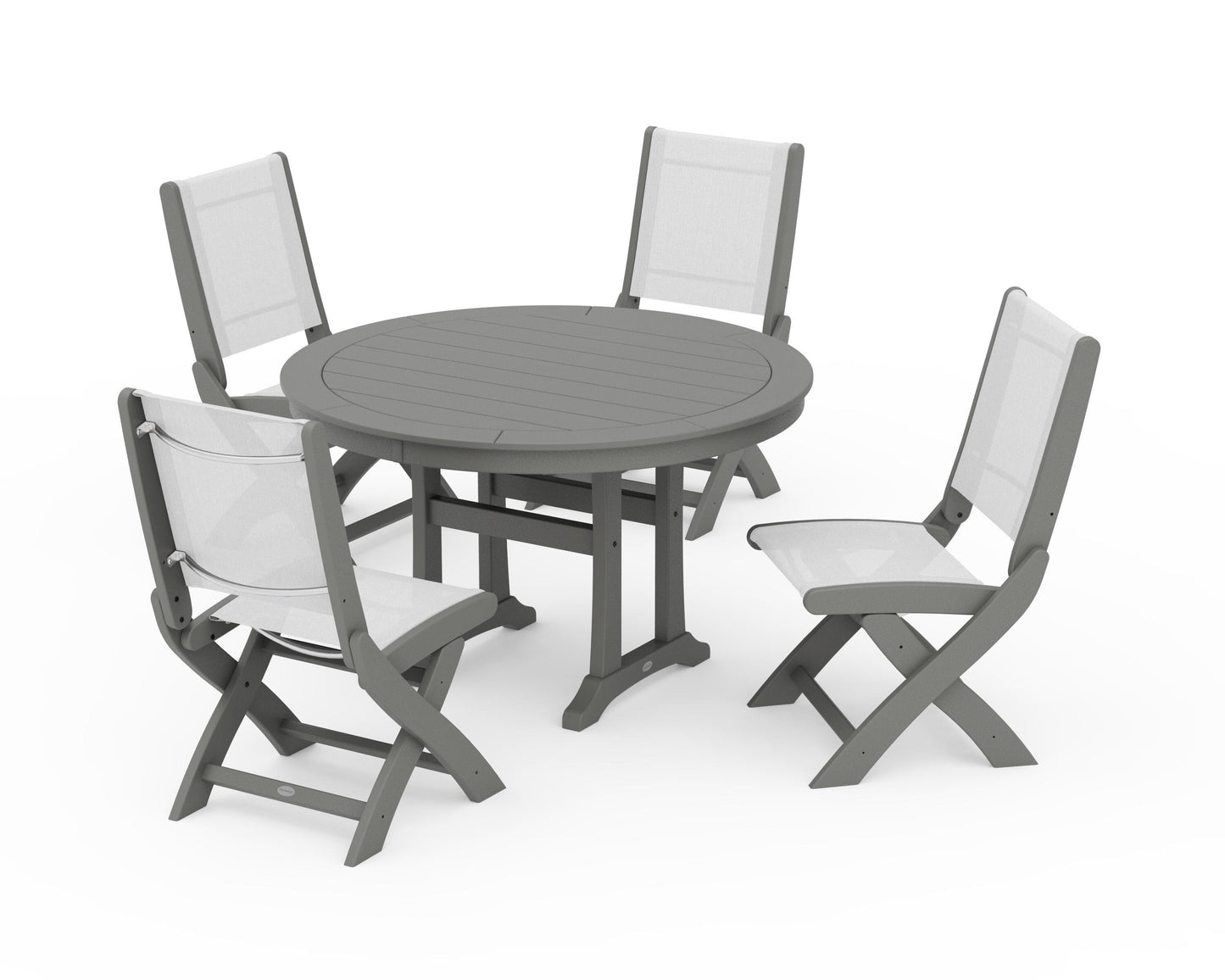 Coastal Folding Side Chair 5-Piece Round Dining Set With Trestle Legs