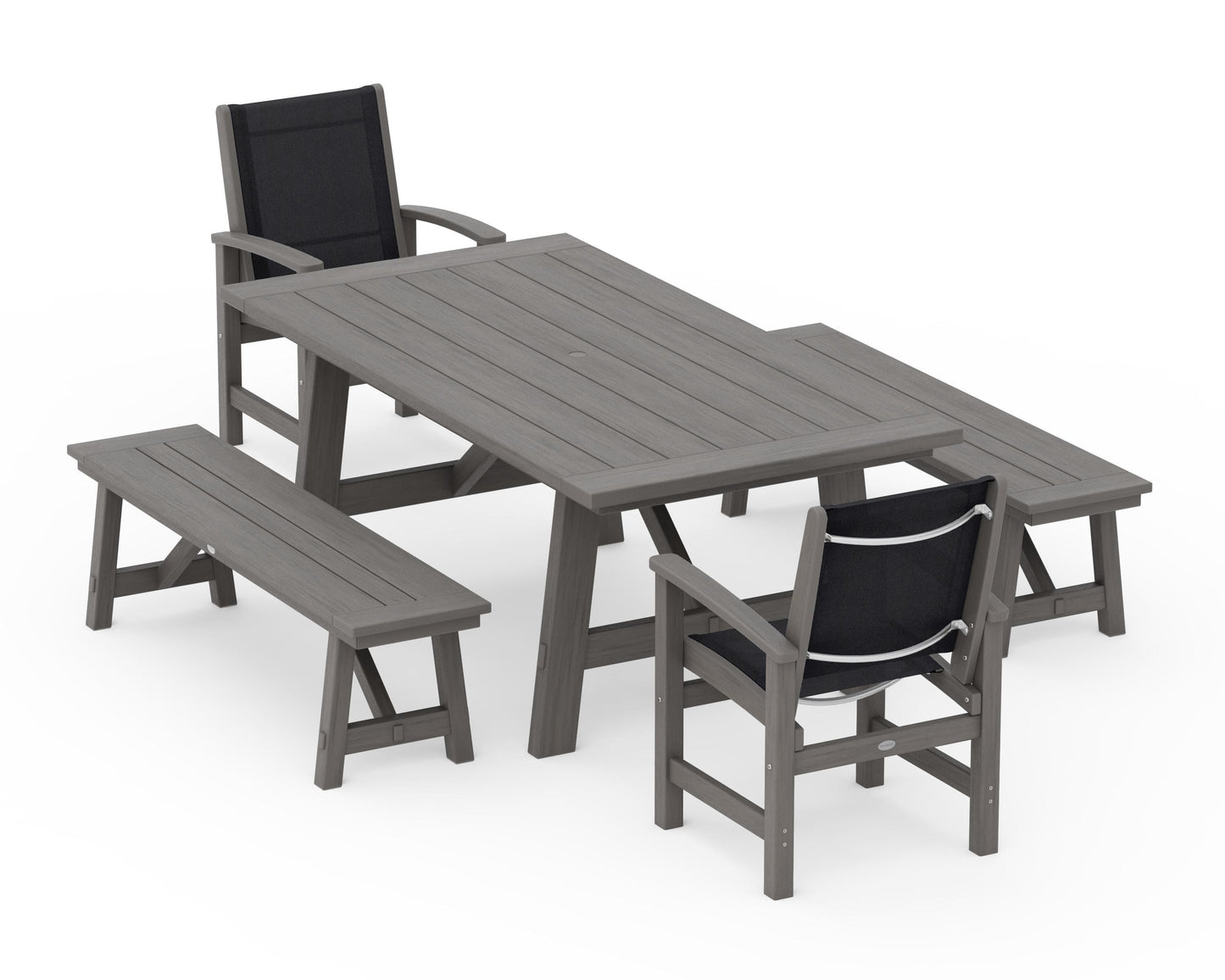 Coastal 5-Piece Rustic Farmhouse Dining Set With Benches