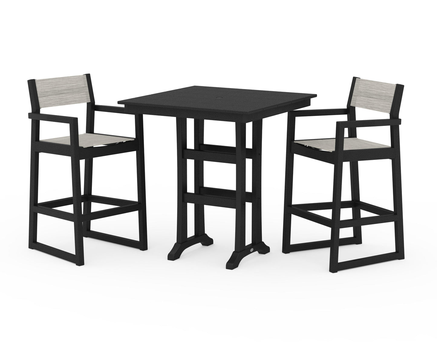 EDGE Sling Arm Chair 3-Piece Farmhouse Bar Set with Trestle Legs
