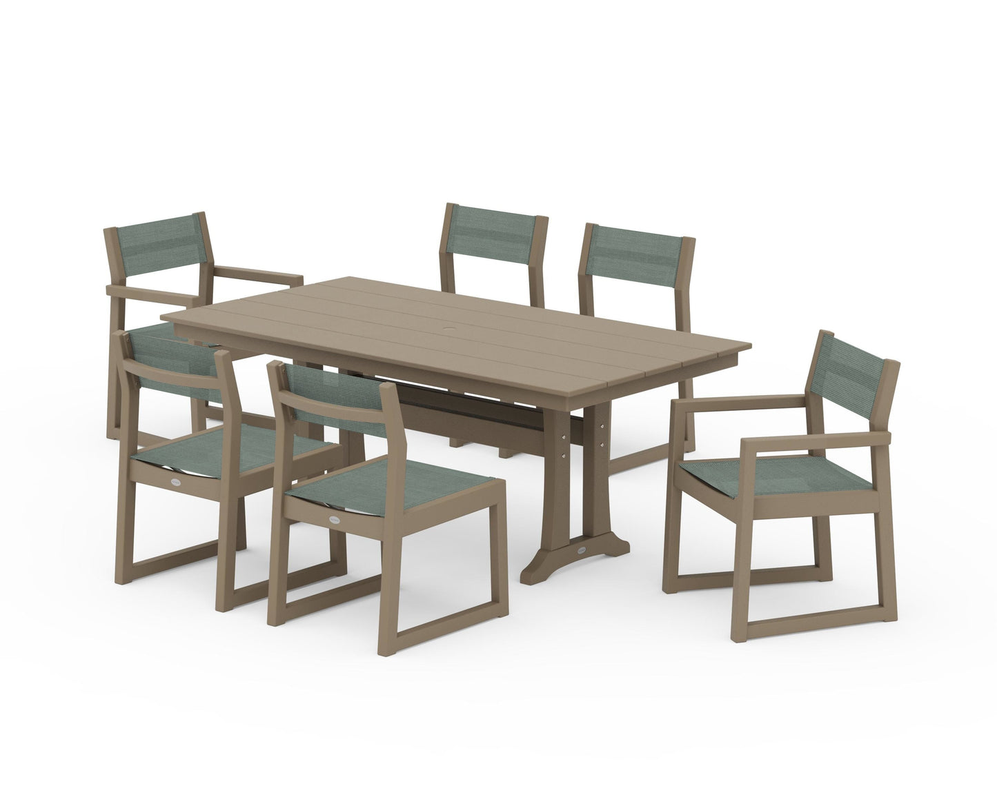 EDGE Sling 7-Piece Farmhouse Trestle Dining Set