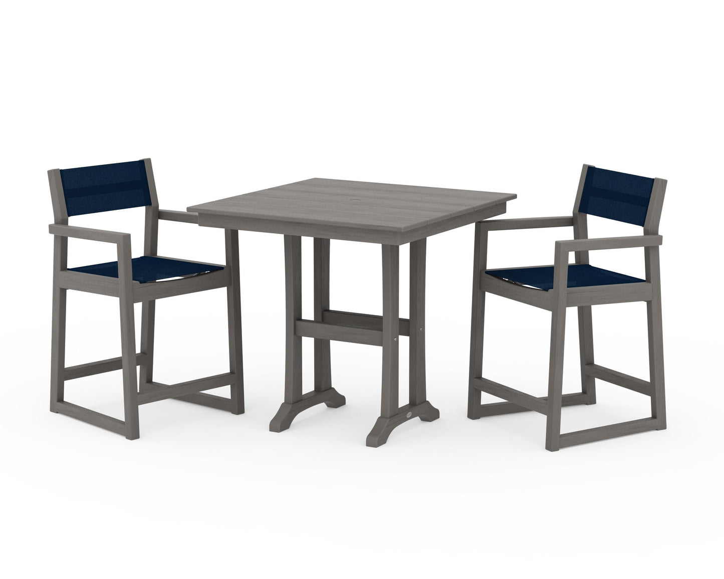 EDGE Sling Arm Chair 3-Piece Farmhouse Counter Set with Trestle Legs