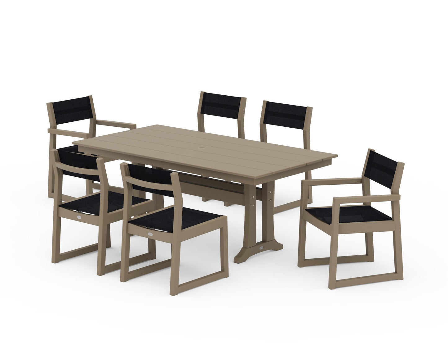 EDGE Sling 7-Piece Farmhouse Trestle Dining Set