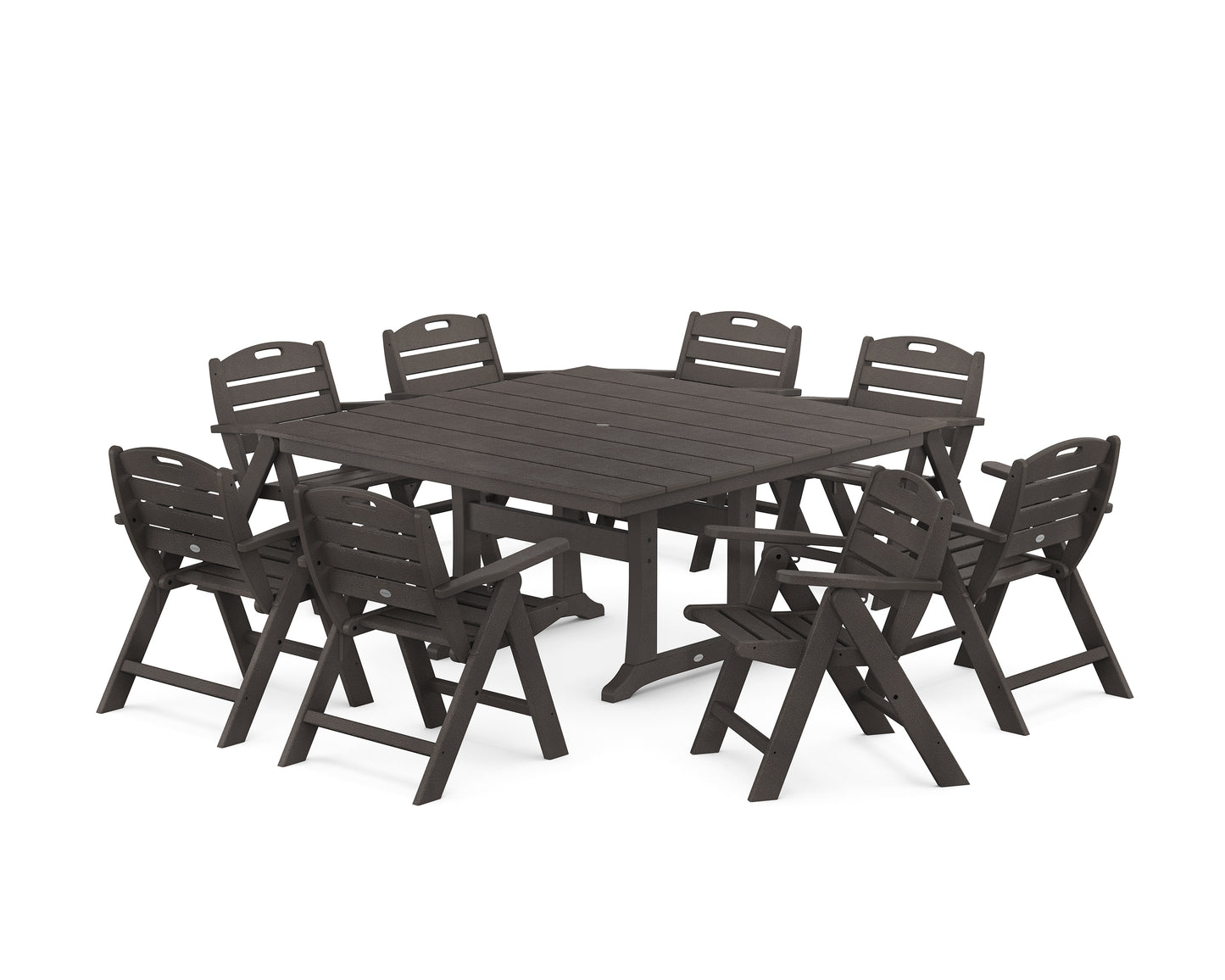 Nautical Lowback 9-Piece Square Farmhouse Dining Set with Trestle Legs