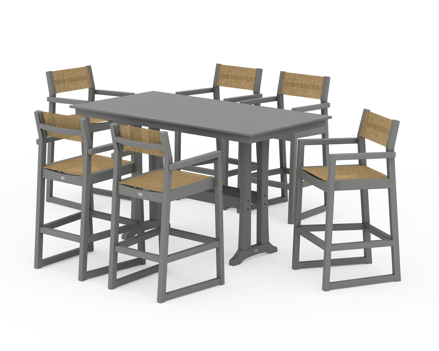 EDGE Sling Arm Chair 7-Piece Farmhouse Bar Set with Trestle Legs