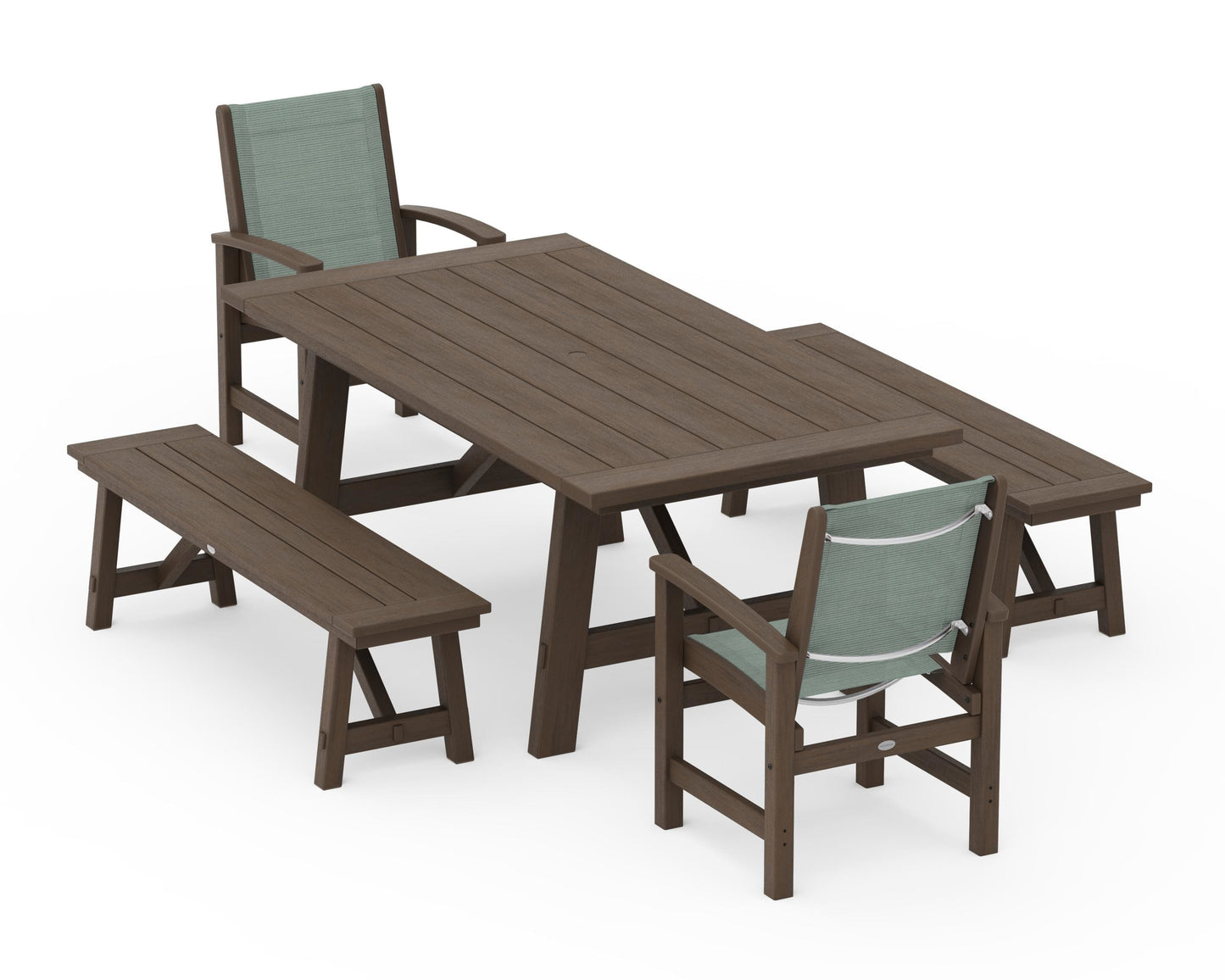 Coastal 5-Piece Rustic Farmhouse Dining Set With Benches