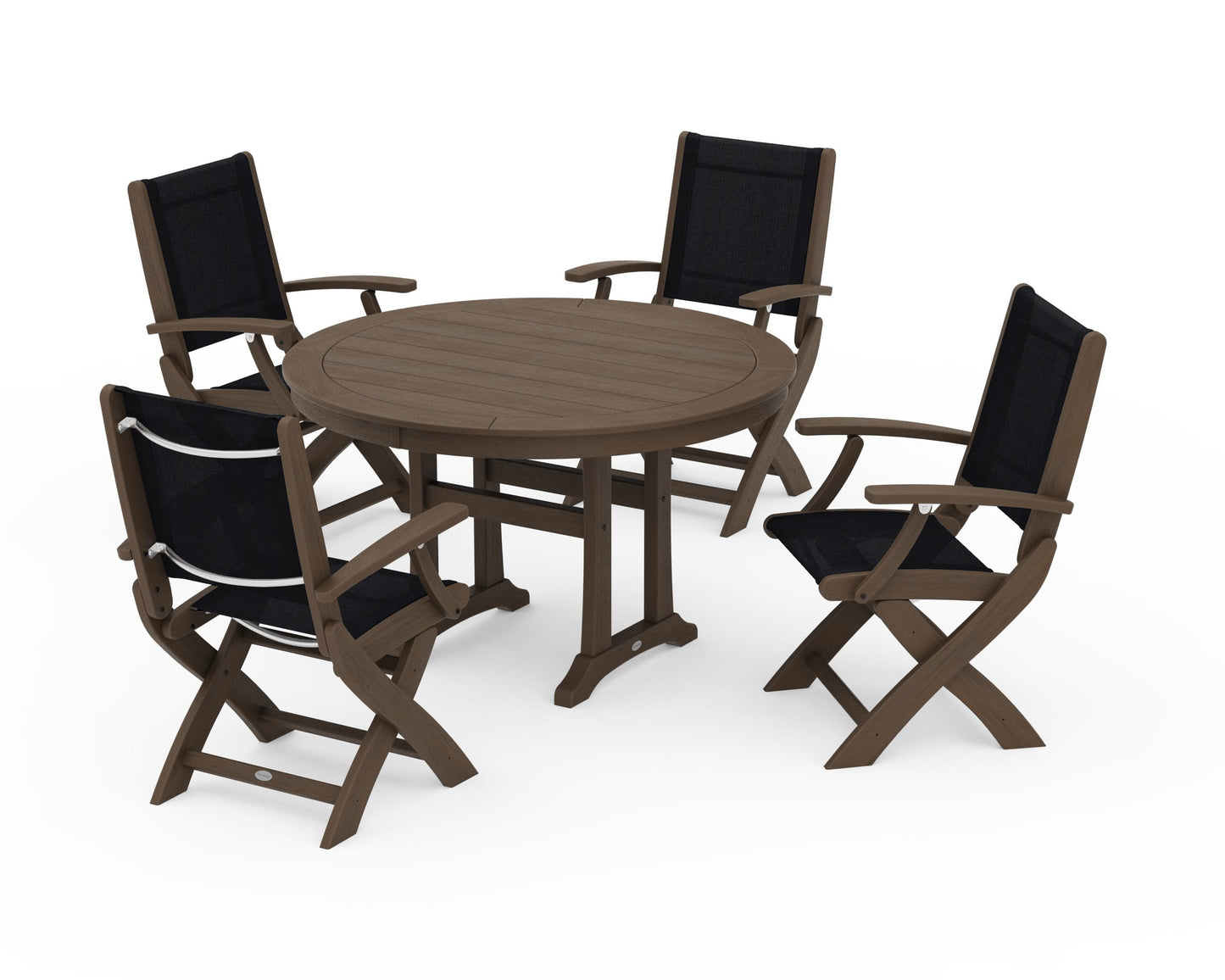 Coastal Folding Chair 5-Piece Round Dining Set with Trestle Legs