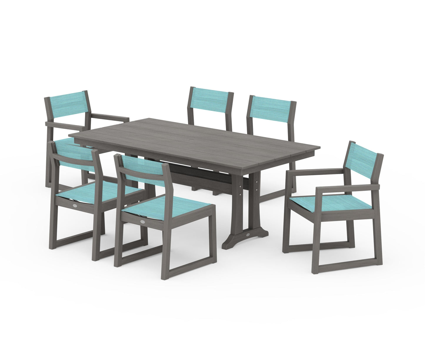EDGE Sling 7-Piece Farmhouse Trestle Dining Set