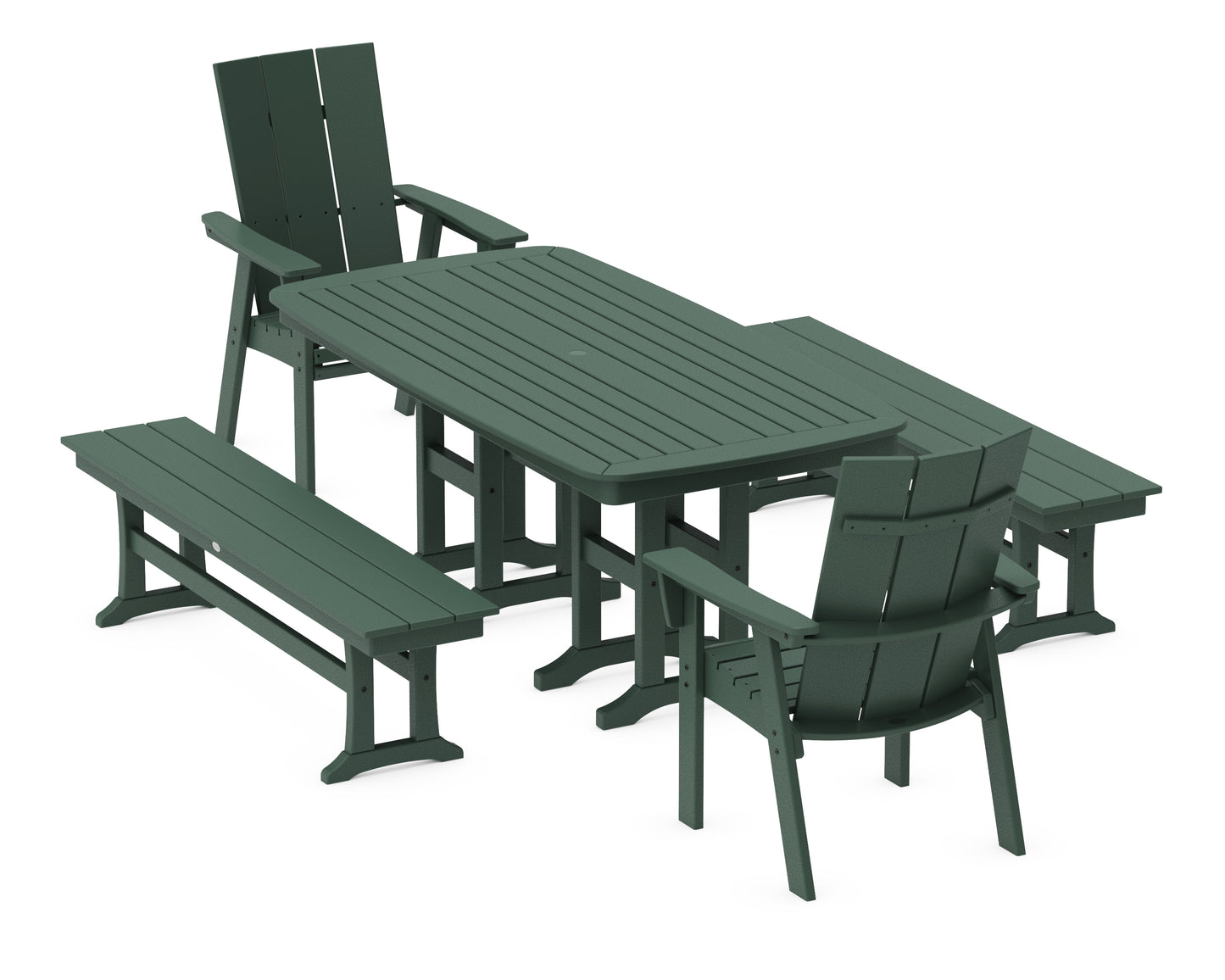 Modern Curveback Adirondack 5-Piece Dining Set with Benches