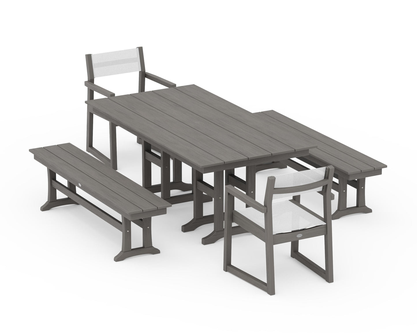 EDGE Sling Arm Chair 5-Piece Farmhouse Dining Set with Benches