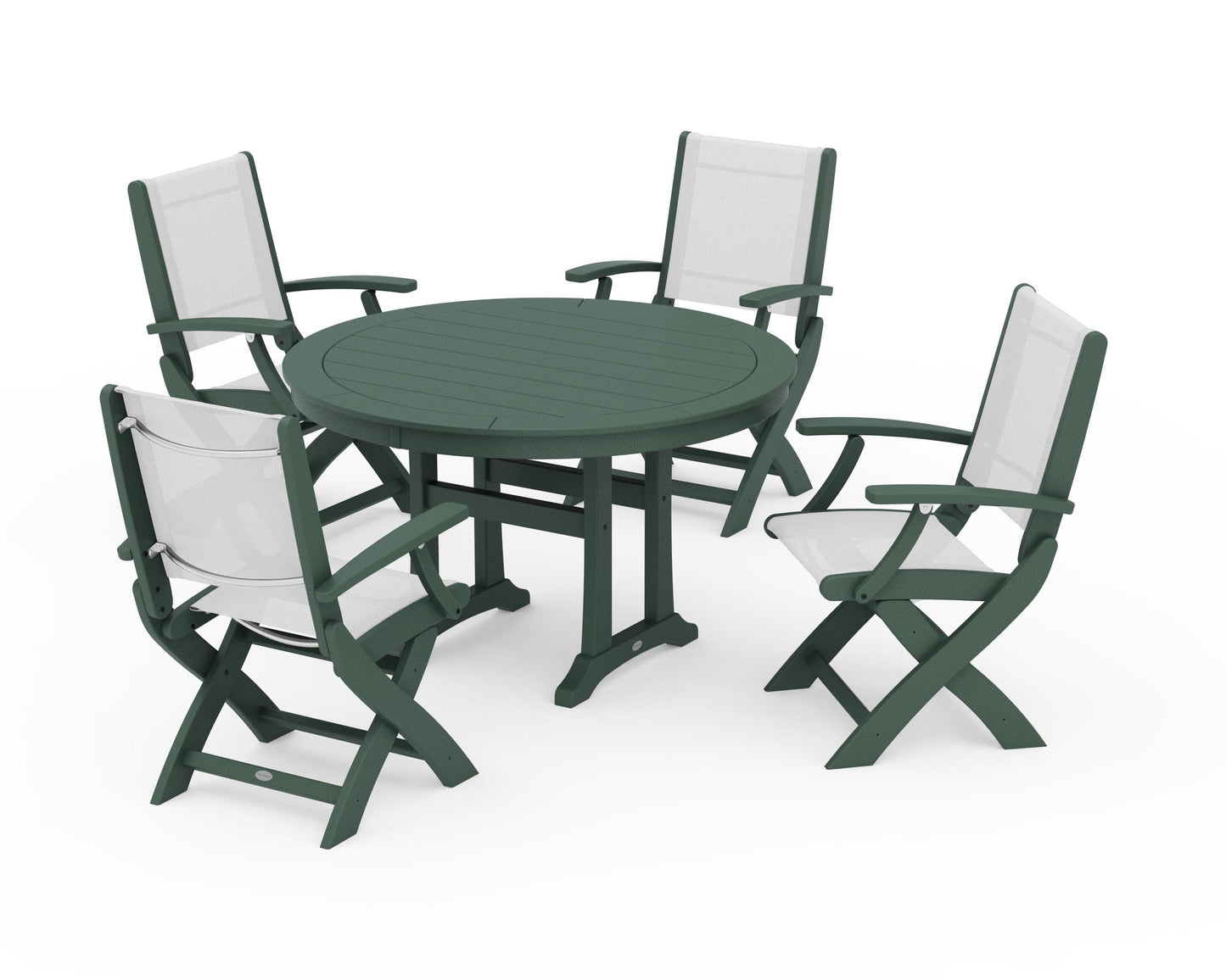 Coastal Folding Chair 5-Piece Round Dining Set with Trestle Legs