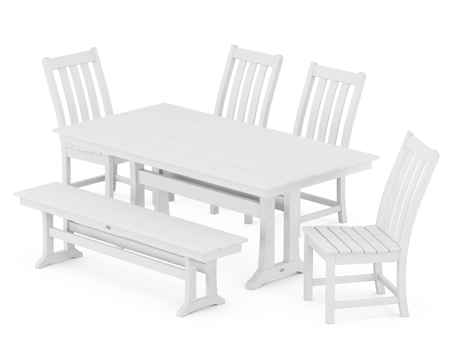 Vineyard Side Chair 6-Piece Farmhouse Dining Set with Trestle Legs and Bench